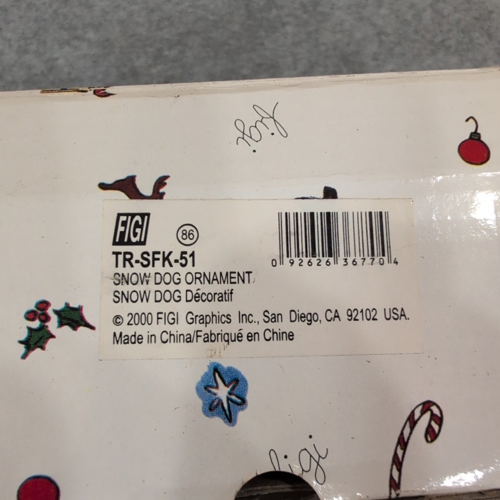FIGI Graphics Snow Dog Christmas Ornament 2000 TR-SFK-51 White Dog Bone Boxed - Picture 5 of 5